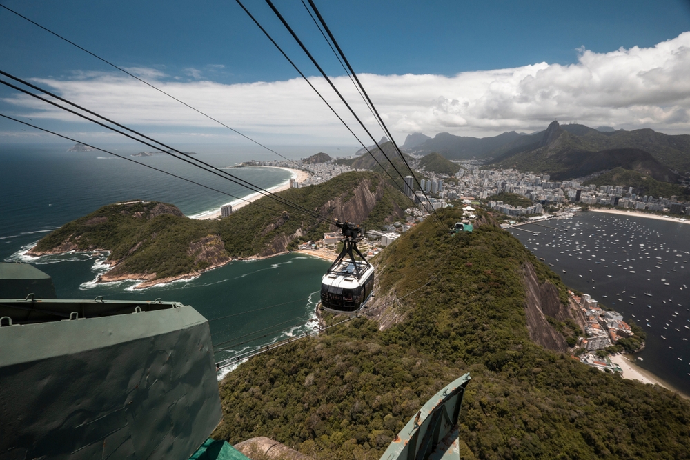 Lanovka na Corcovado ku Kristovi Spasiteľovi Cristo Redentor s panorámou Rio de Janeiro v Brazílii